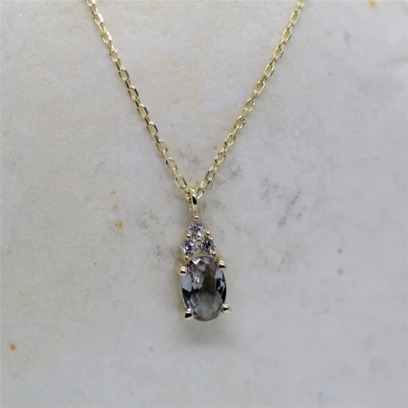 Gümüş Kolye - 0.60 CT Zultanit 0.10 CT Pırlanta(Sıignity)Taşlı Modern Tasarım Kolye- Hediyelik Kolye - 2