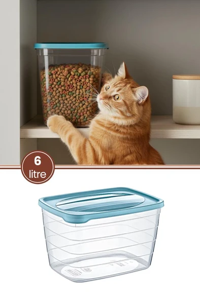 Evcil Hayvan Kuru Mama Saklama Kabı 6 Litre, Şeffaf Gövdeli Kedi Köpek Mama Kutusu BPA İçermez ürün görseli 1