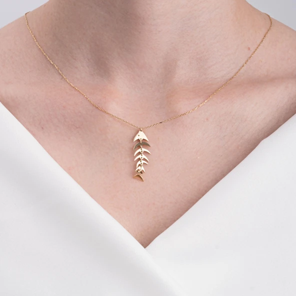 Gümüş Kolye - Balık Kılçığı Gümüş Kolye-Balık Kolye 925 Ayar Gümüş-Hediye Gümüş Kolye - 2