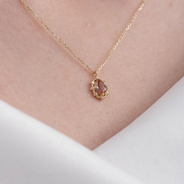 Gümüş Kolye - Vintage Tasarım Zultanit (Renk Değiştiren) Taşlı Minimal 925 Ayar Gümüş Kolye