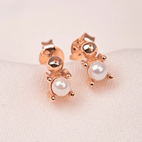 Gümüş Küpe - 925 Ayar Gümüş İnci Modelli Küpe - 7