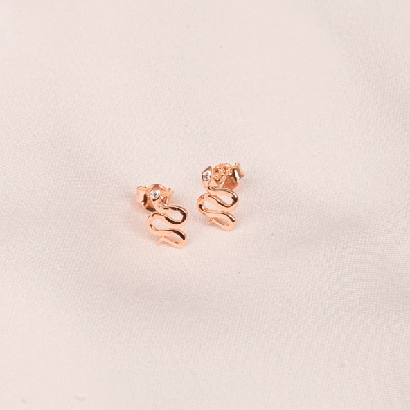 Gümüş Küpe - 925 Ayar Gümüş Yılan Desenli Taşlı Minimal Küpe - 6