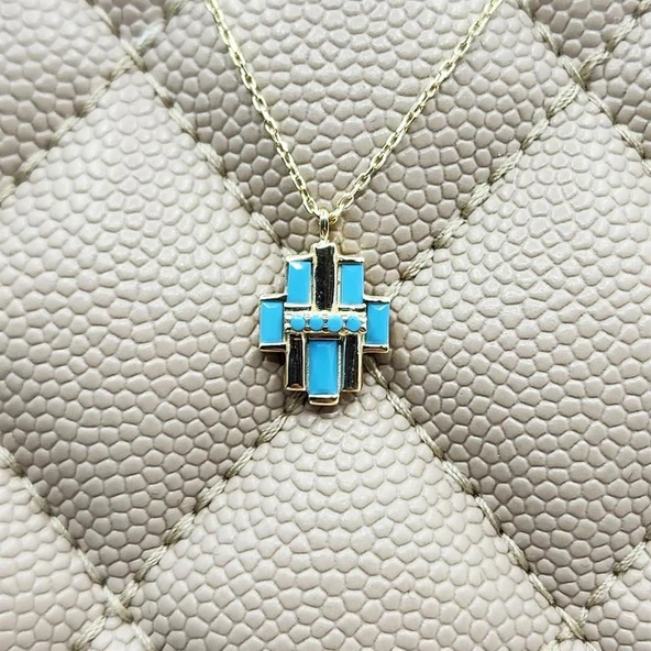 Gümüş Kolye - Çoklu Baget Enerji 925 Ayar Gümüş Kolye-Firuze Taşlı Baget Hediyelik Gümüş Kolye - 2