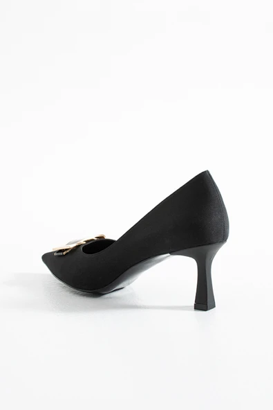 315851140-1 Tekstil Kadın Topuklu Siyah Ayakkab - Resim 4