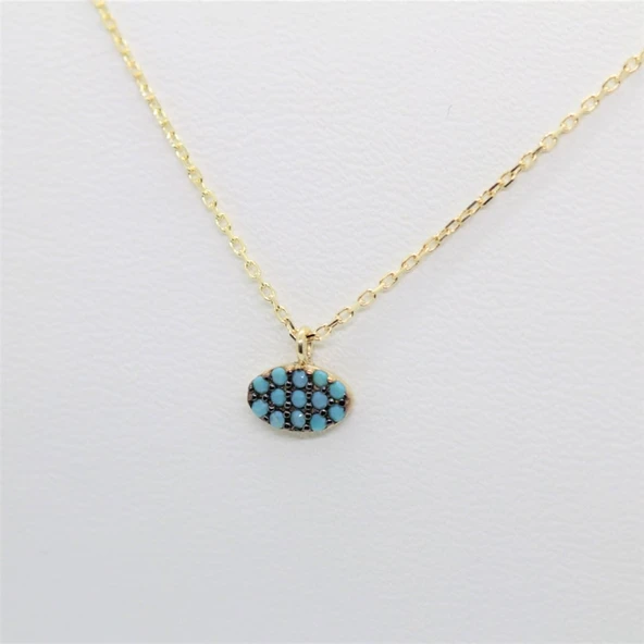 Gümüş Kolye - Oval Firuze Taşlı Minimal Tasarım Sade 925 Ayar Gümüş Kolye-Hediye Gümüş Kolye