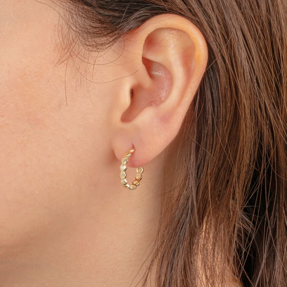 Gümüş Küpe - 925 Ayar Gümüş Bal Peteği Modelli Altıgen Küpe - 4