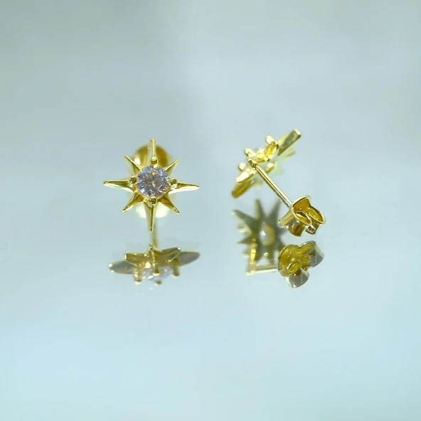 Gümüş Küpe - 925 Ayar Zirkon Taşlı Yıldız Model Gümüş Küpe - 3