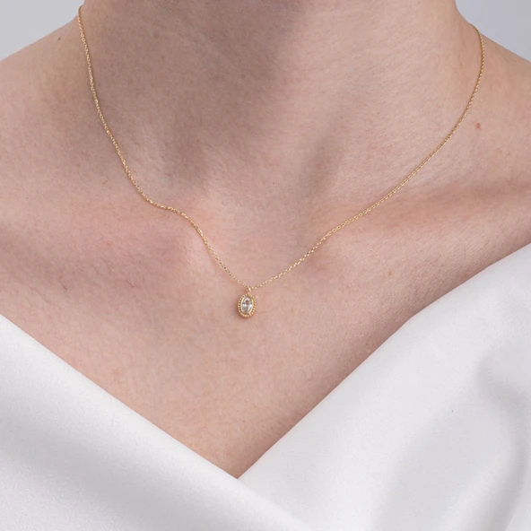 Gümüş Kolye - 0.50 Karat Signity (Zirkon) Taşlı Sade Minimal 925 Ayar Gümüş Kolye - Hediyelik Kolye - 4