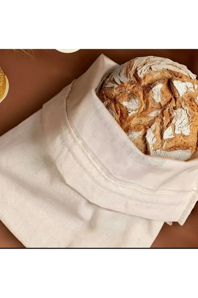 Ham Bez Ekmek Saklama Torbası 30x35 cm Nefes Alabilir Ham Kumaş, Ağzı Büzgülü - 2