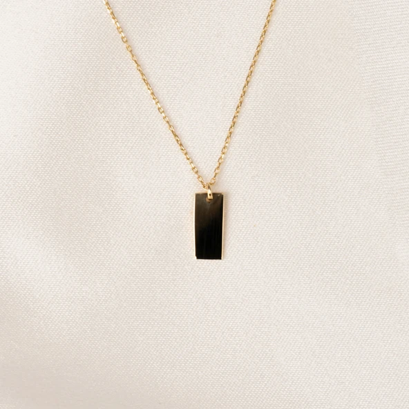 Gümüş Kolye - Harf Yazılabilir Dikdörtgen Plaka 925 Ayar Gümüş Kolye - 7