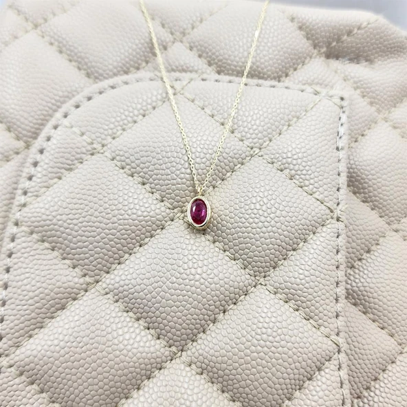 Gümüş Kolye - 1.05 Karat Ruby Taşlı Tasarım Modern 925 Ayar Gümüş Kolye - Ruby Taşlı Hediyelik Kolye - 7