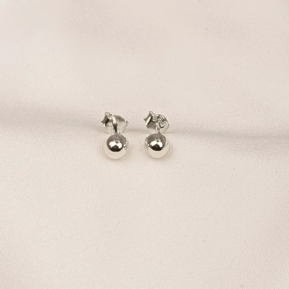 Gümüş Küpe - 925 Ayar Gümüş Minimal Top Küpe - 8