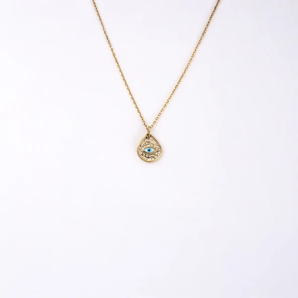 Gümüş Kolye - Damla Mekik Gözlü Çift Renk Mineli 925 Ayar Gümüş Kolye - İki Farklı Renk Gümüş Kolye - 8