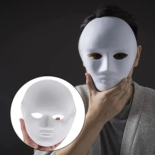 Beyaz Renk Boyanabilir Anonim Tam Yüz Cosplay Maske 24x18 cm ürün görseli 1