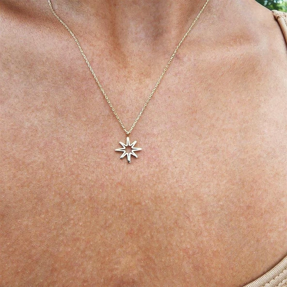 Gümüş Kolye - Güneş Tasarım Sade Taşsız Tasarım Modern Gündelik Hediye Taşsız 925 Ayar Gümüş Kolye - 2