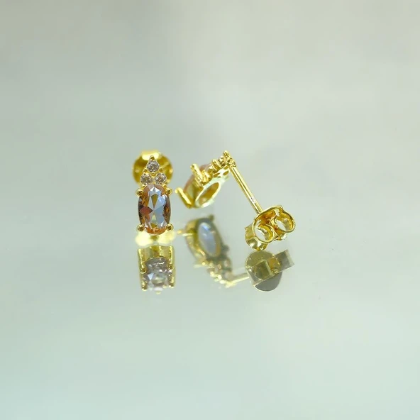 Gümüş Küpe - 925 Ayar 1.10 Karat Zultanit (Renk Değiştiren) Taşlı Oval Model Gümüş Küpe - 3