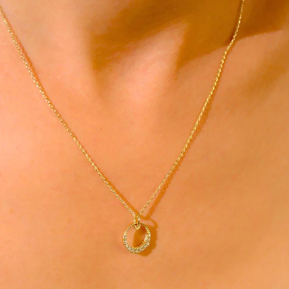 Gümüş Kolye - Simenta Yarım Ay Taşlı Modern Tarz 925 Ayar Gümüş Kolye - Ay Taşlı Hediyelik Kolye - Resim 5