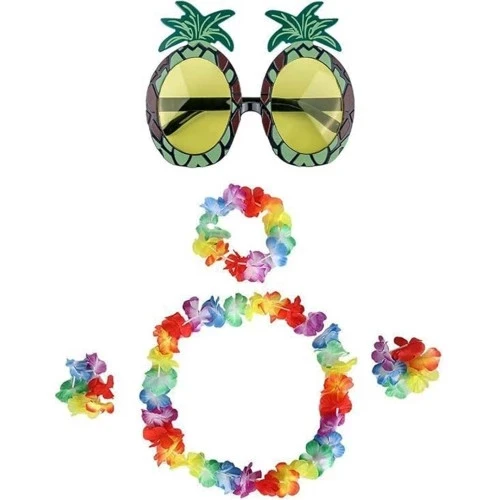 Renkli Ananas Gözlük, Taç, Kolye ve Bileklik Seti ürün görseli