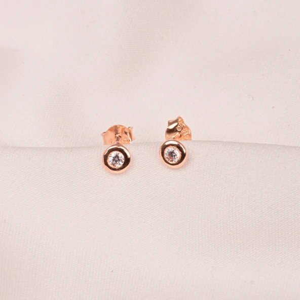 Gümüş Küpe - 925 Ayar Gümüş Minimal Yuvarlak Taşlı Küpe - 7