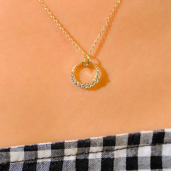 Gümüş Kolye - Simenta Yarım Ay Taşlı Modern Tarz 925 Ayar Gümüş Kolye - Ay Taşlı Hediyelik Kolye - Resim 2