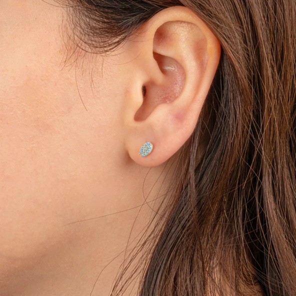 Gümüş Küpe - 925 Ayar Gümüş Sıralı Firuze (Turkuaz) Taşlı Küpe - 3