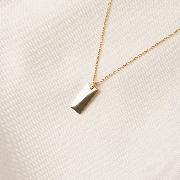 Gümüş Kolye - Harf Yazılabilir Dikdörtgen Plaka 925 Ayar Gümüş Kolye - 3