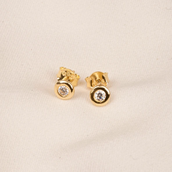 Gümüş Küpe - 925 Ayar Gümüş Minimal Yuvarlak Taşlı Küpe - 6