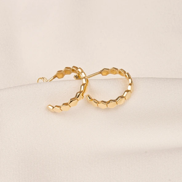 Gümüş Küpe - 925 Ayar Gümüş Bal Peteği Modelli Altıgen Küpe - 6