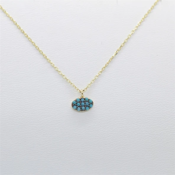 Gümüş Kolye - Oval Firuze Taşlı Minimal Tasarım Sade 925 Ayar Gümüş Kolye-Hediye Gümüş Kolye - 2