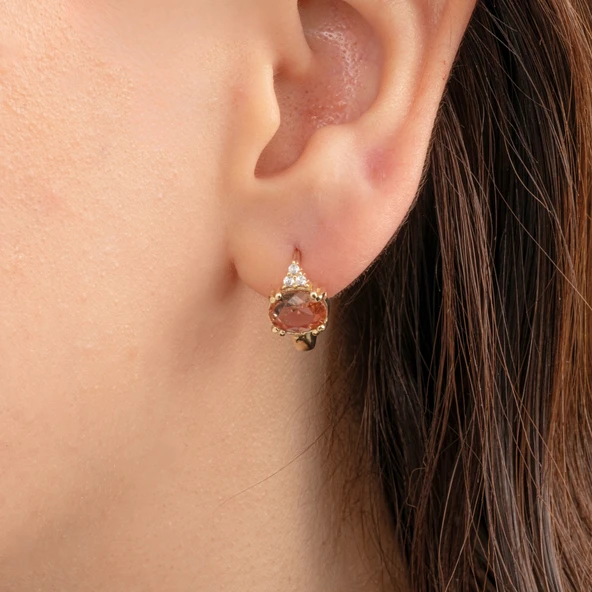 Gümüş Küpe - 925 Ayar Gümüş Oval Zultanit Taşlı Tektaş Küpe