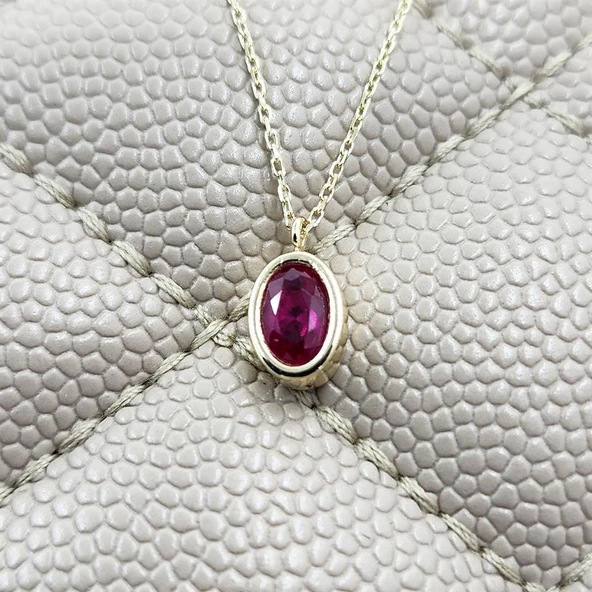 Gümüş Kolye - 1.05 Karat Ruby Taşlı Tasarım Modern 925 Ayar Gümüş Kolye - Ruby Taşlı Hediyelik Kolye - 4