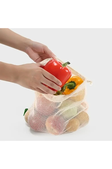 Pamuklu Organik Mutfak Gıda Filesi 3'lü Set - 2