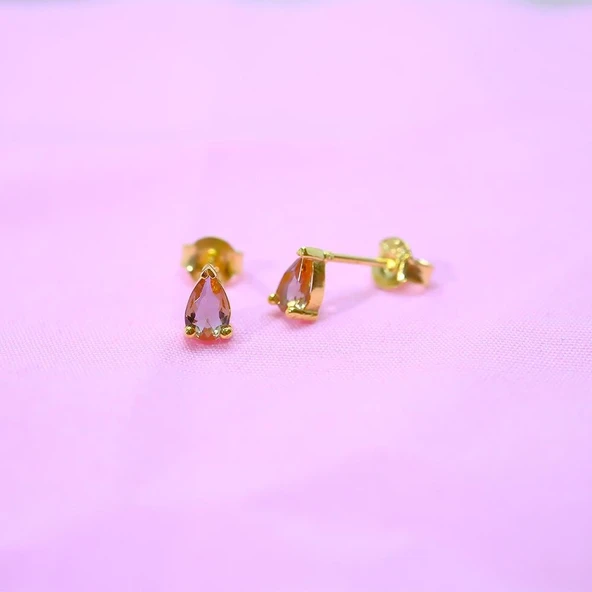 Gümüş Küpe - 925 Ayar Gümüş Damla Desenli Zultanit Taşlı Küpe - 4