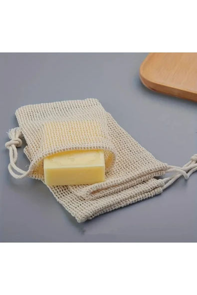 Doğal Pamuklu File Sabun Kesesi 3'lü Set 9x15 cm Sabunluk, Duş Lifi, Banyo Aksesuarı - 2