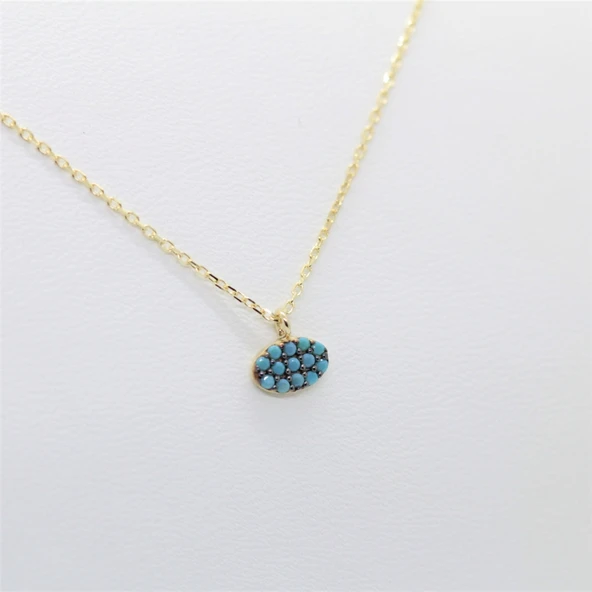 Gümüş Kolye - Oval Firuze Taşlı Minimal Tasarım Sade 925 Ayar Gümüş Kolye-Hediye Gümüş Kolye - 3