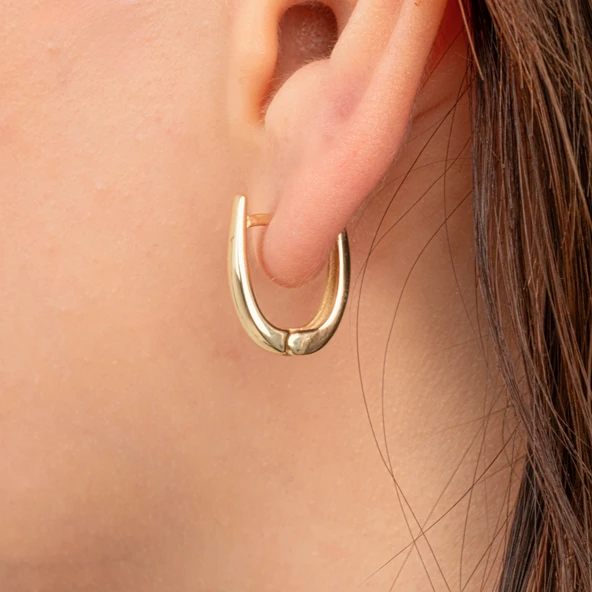 Gümüş Küpe - 925 Ayar Gümüş Oval Halka Küpe - 3