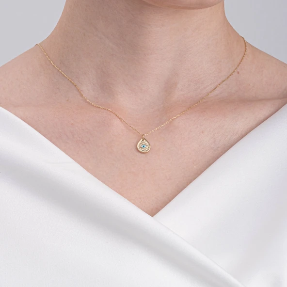 Gümüş Kolye - Damla Mekik Gözlü Çift Renk Mineli 925 Ayar Gümüş Kolye - İki Farklı Renk Gümüş Kolye - 6