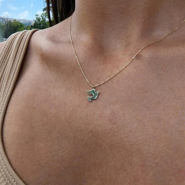 Gümüş Kolye - Talih Kuşu Taşsız Tasarım Modern Gündelik Taşsız 925 Ayar Gümüş Kolye - Güvercin Kolye - 3