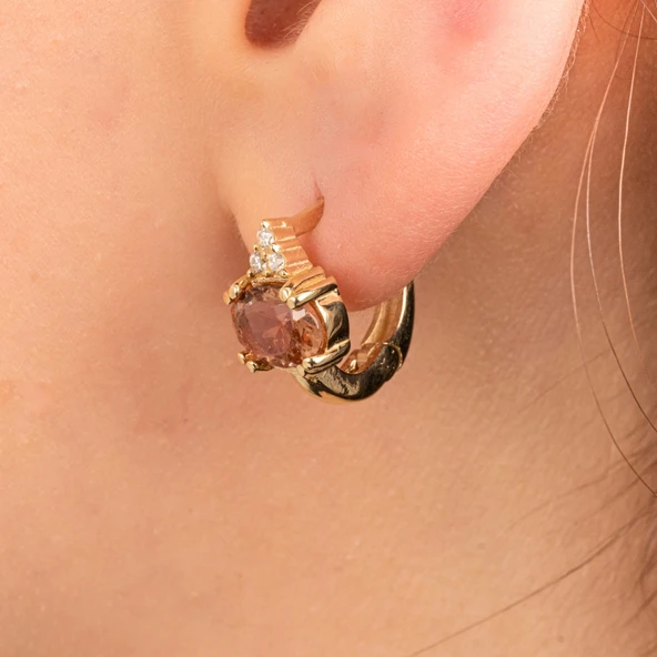 Gümüş Küpe - 925 Ayar Gümüş Oval Zultanit Taşlı Tektaş Küpe - 2