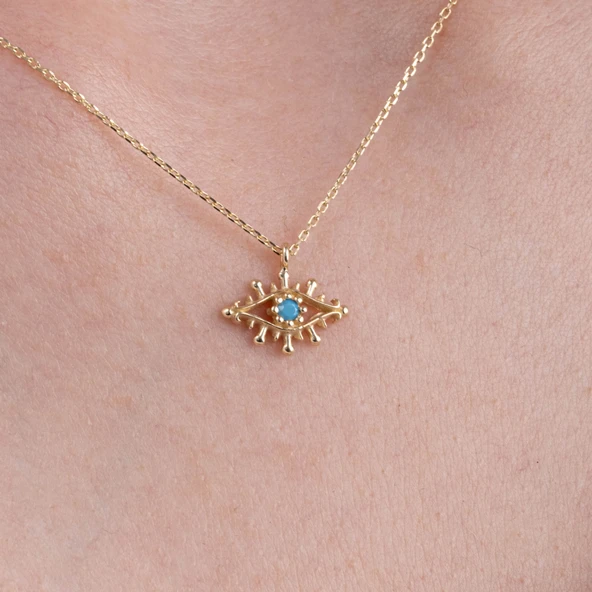 Gümüş Kolye - Firuze Taşlı Göz Tasarım 925 Ayar Gümüş Kolye-Minimal Göz Şık Tasarım Gümüş Kolye