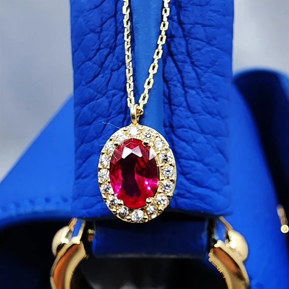 Gümüş Kolye - Lal Taşlı Vintage 925 Ayar Gümüş Kolye-Lal Taşlı Divarane Taşlı Hediyelik Gümüş Kolye - 3