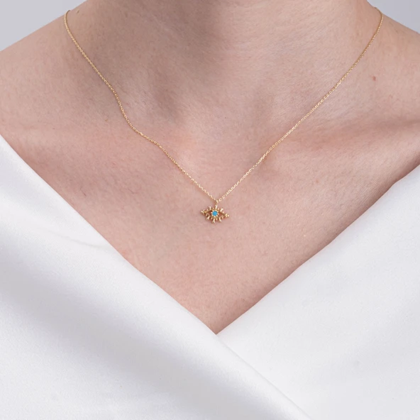 Gümüş Kolye - Firuze Taşlı Göz Tasarım 925 Ayar Gümüş Kolye-Minimal Göz Şık Tasarım Gümüş Kolye - 3