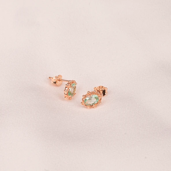 Gümüş Küpe - 925 Ayar Gümüş Vintage Tasarım Green Topaz (Su Yeşili) Taşlı Küpe - 7