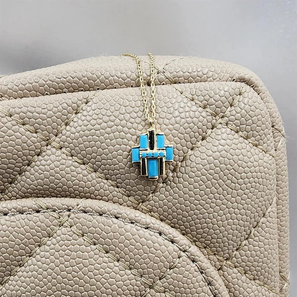 Gümüş Kolye - Çoklu Baget Enerji 925 Ayar Gümüş Kolye-Firuze Taşlı Baget Hediyelik Gümüş Kolye - 6