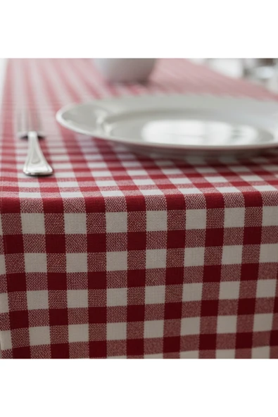 Kırmızı Beyaz Pötikare 6 Kişilik Masa Örtüsü 150x210 cm Şık Yemek Masası Örtüsü - 2