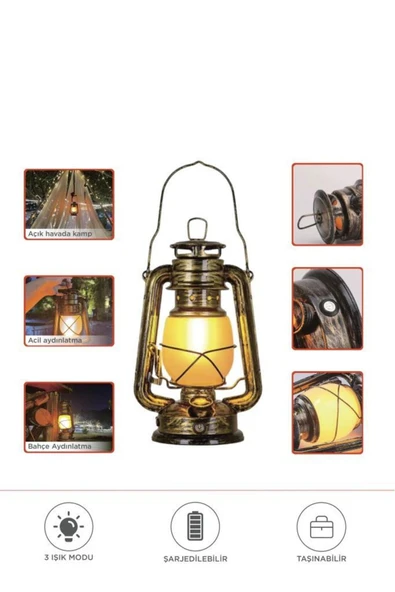 Nostaljik Retro Şarjlı Led Gaz Lambası Görünümlü Gece Lambası ürün görseli 1