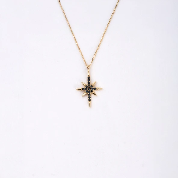 Gümüş Kolye - Oniks (Siyah) Taşlı Polaris Kutup Yıldızı 925 Ayar Gümüş Kolye - 2