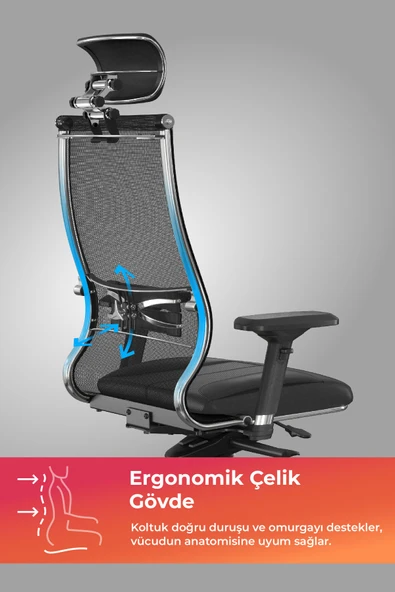 Metta Samurai Ergonomik Koltuk | Bel Destekli, Tekerlekli, Yükseklik Ayarlı, Yönetici Koltuğu - 23.3.5.61 - Resim 2