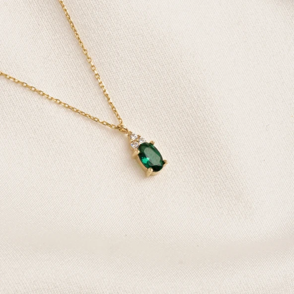 Gümüş Kolye - Zümrüt Oval Taşlı 925 Ayar Gümüş Kolye - 2