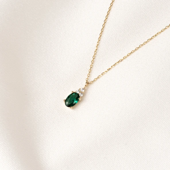 Gümüş Kolye - Zümrüt Oval Taşlı 925 Ayar Gümüş Kolye - 7